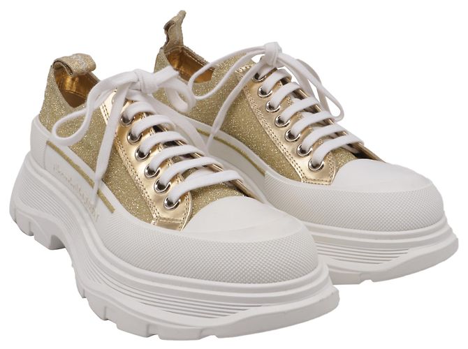 Alexander McQueen Tread Slick Glitter Sneaker aus gold metallic Canvas Golden Metallisch - Ansicht 3