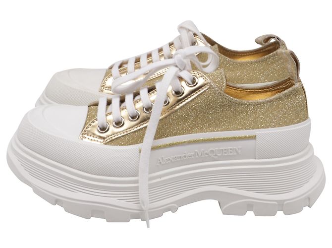 Alexander McQueen Tread Slick Glitter Sneaker aus gold metallic Canvas Golden Metallisch - Ansicht 4