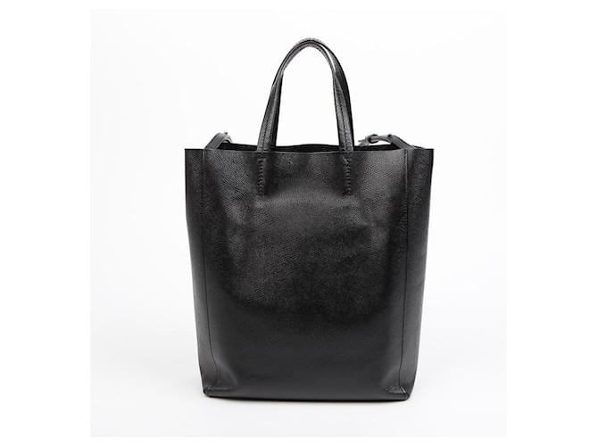 Céline Piccolo Cabas Verticale in Pelle e Borsa a Tracolla Nera Nero - vista 5
