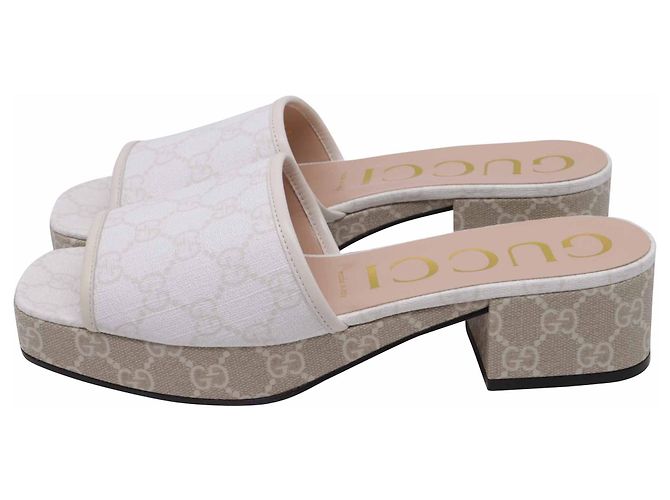 Mules con platform Malaga Gucci GG Supreme Monogram in tela bianca Bianco - vista 4