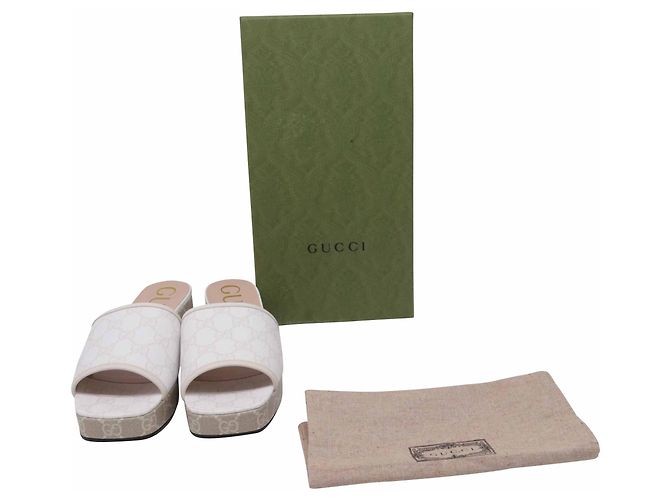 Mules con platform Malaga Gucci GG Supreme Monogram in tela bianca Bianco - vista 6