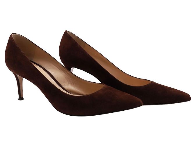 Décolleté Gianvito Rossi 70 in camoscio marrone - vista 3