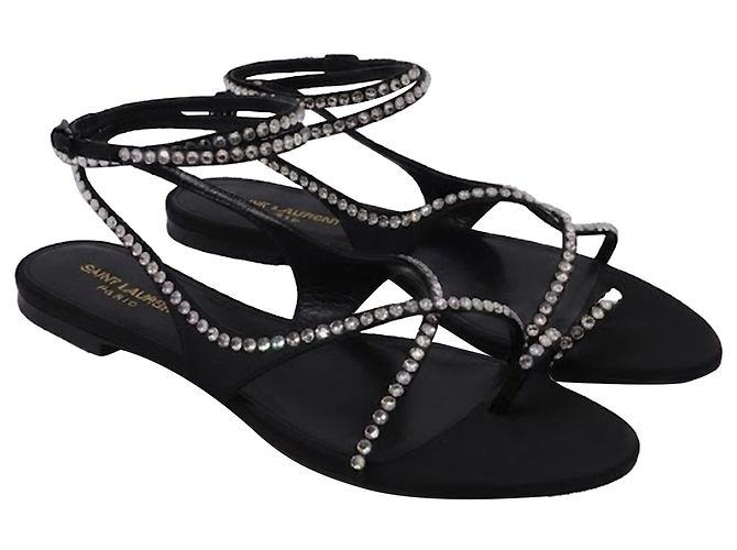 Sandali Saint Laurent Gia con cristalli in pelle nera Nero - vista 2