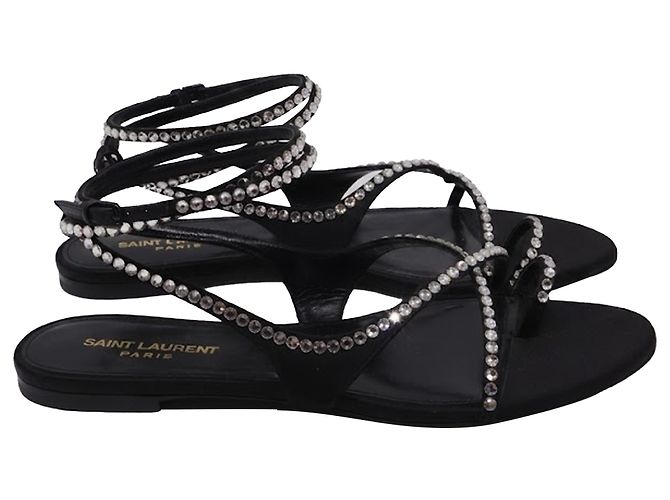 Sandali Saint Laurent Gia con cristalli in pelle nera Nero - vista 3