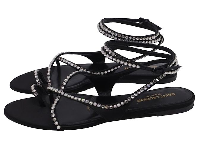 Sandali Saint Laurent Gia con cristalli in pelle nera Nero - vista 4