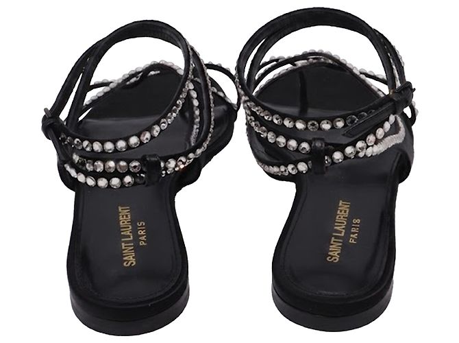 Sandali Saint Laurent Gia con cristalli in pelle nera Nero - vista 5