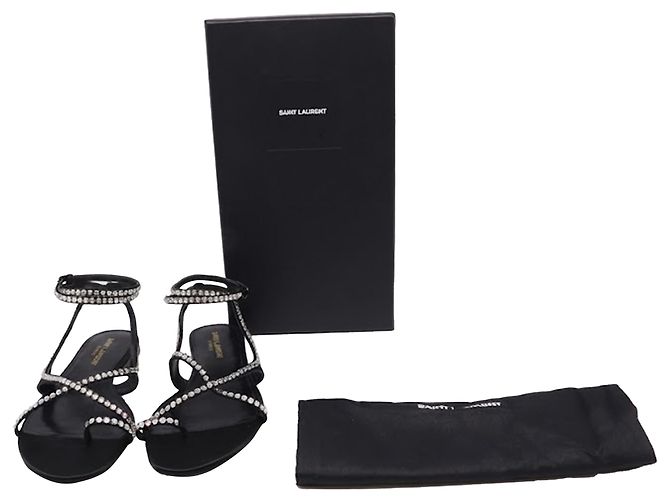 Sandali Saint Laurent Gia con cristalli in pelle nera Nero - vista 6