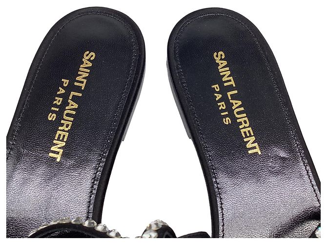 Sandali Saint Laurent Gia con cristalli in pelle nera Nero - vista 9
