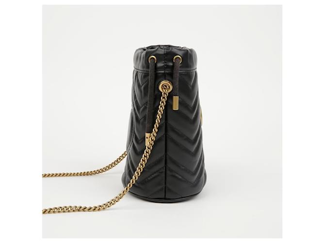 Gucci Mini Borsa Secchiello GG Marmont Nera Nero - vista 3