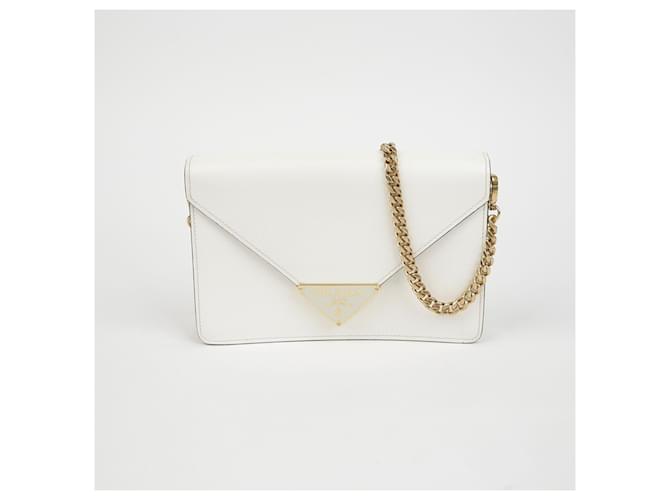 Saffiano Prada Borsa a tracolla con catena e logo triangolo Bianco - vista 2