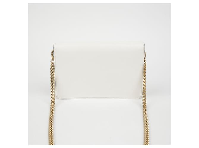 Saffiano Prada Borsa a tracolla con catena e logo triangolo Bianco - vista 3