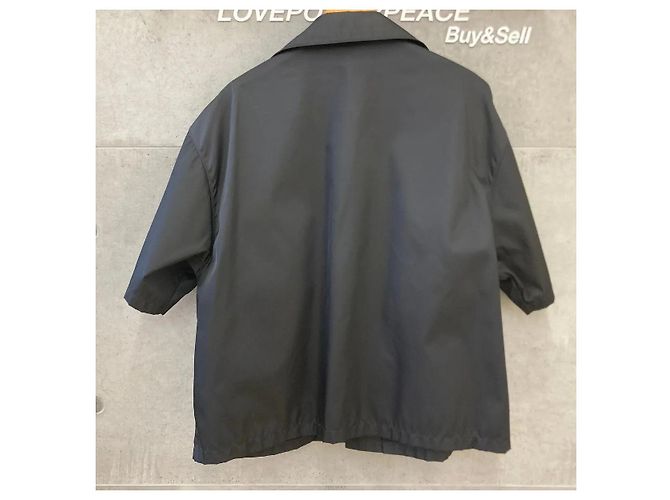 Prada Camicia a maniche corte in nylon con logo triangolare Nero - vista 2