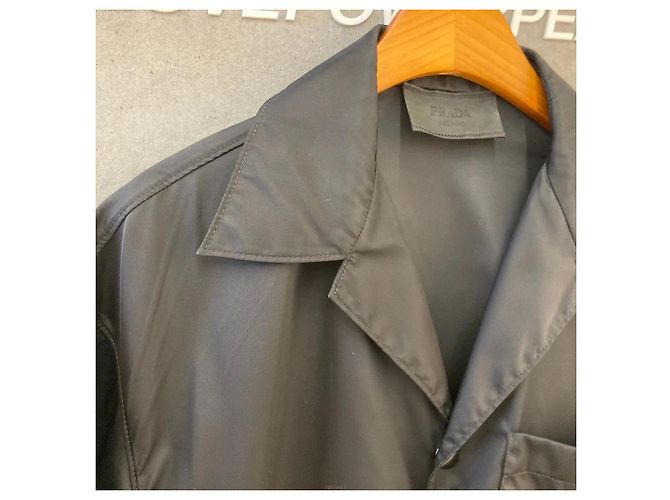 Prada Camicia a maniche corte in nylon con logo triangolare Nero - vista 3