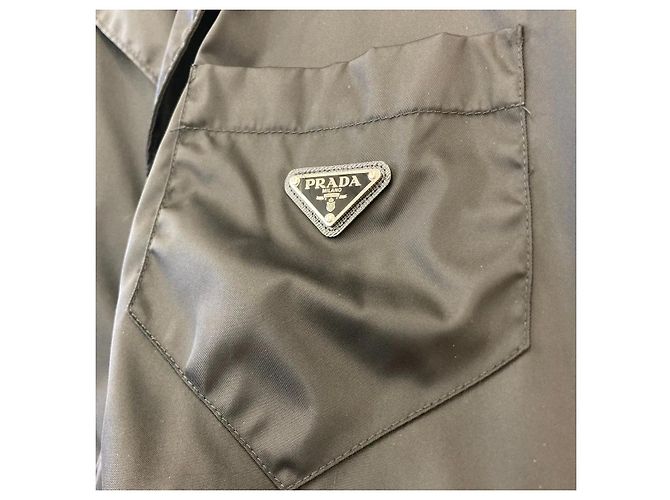 Prada Camicia a maniche corte in nylon con logo triangolare Nero - vista 4