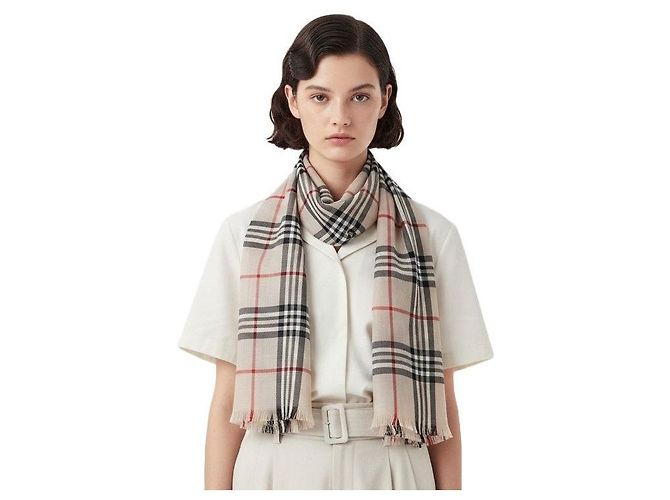 Burberry Cachecol de lã e seda xadrez Bege claro - vista 14