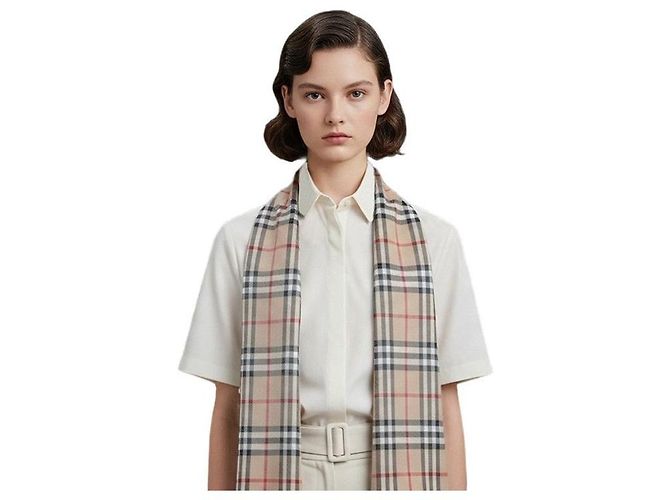 Burberry Cachecol de lã e seda xadrez Bege claro - vista 15