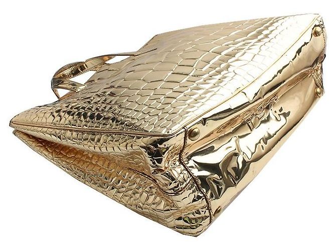Saint Laurent Große Tote Bag mit goldenem Wani-Spiegelmuster - Ansicht 4