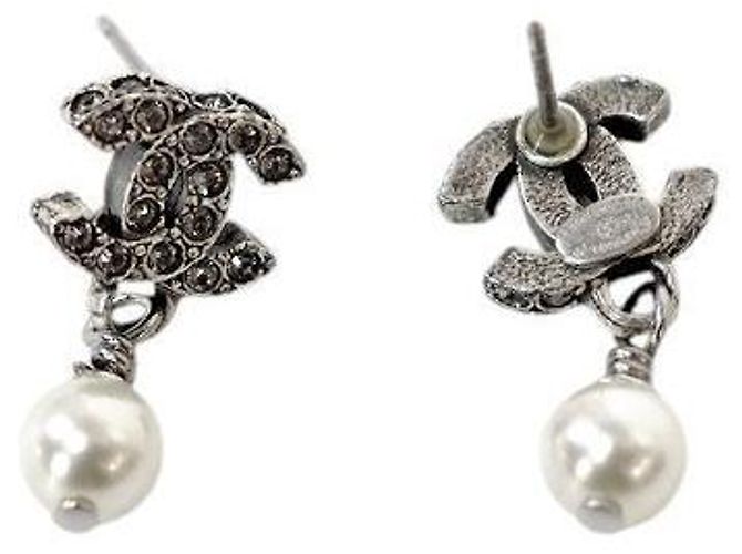 Chanel Silberohrringe mit Perle und Zirkonia - Ansicht 4