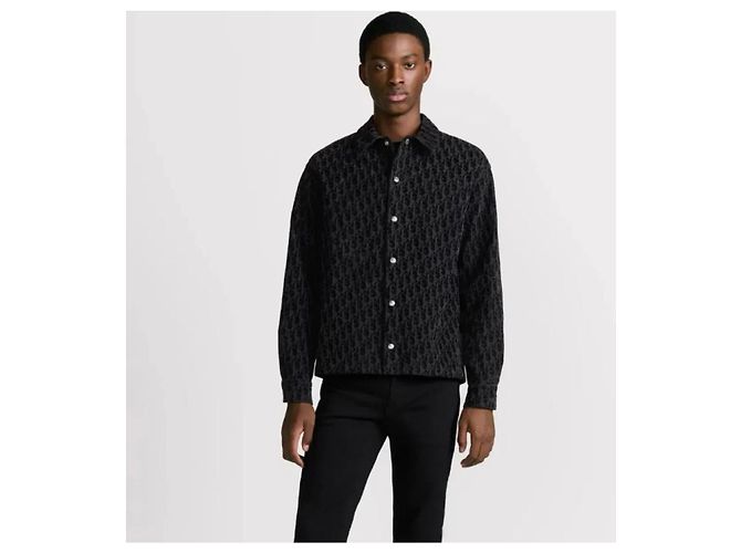 Dior Giacca camicia in denim e velluto Oblique Nero - vista 8