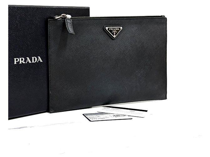 Prada Pochette Saffiano avec logo triangle Noir - vue 3