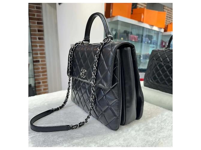 Chanel Lambskin Trendy CC Large Black Silver Nero - vista 4