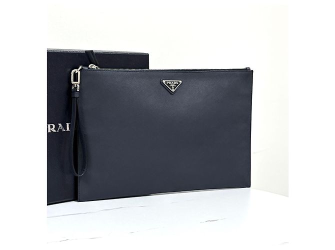 Prada Pochette Saffiano avec logo triangle Navy Bleu - vue 2