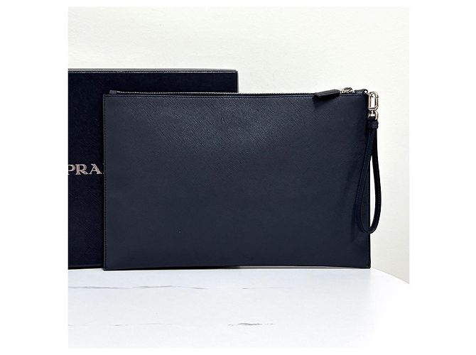 Prada Pochette Saffiano avec logo triangle Navy Bleu - vue 3