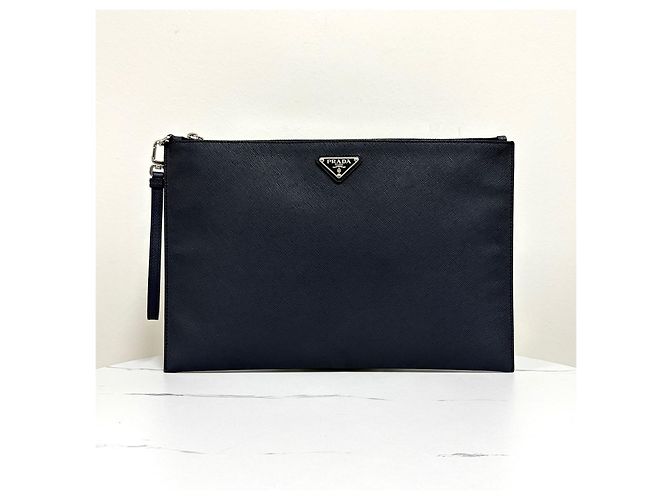 Prada Pochette Saffiano avec logo triangle Navy Bleu - vue 4