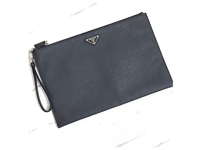 Prada Pochette Saffiano avec logo triangle Navy Bleu - vue 5