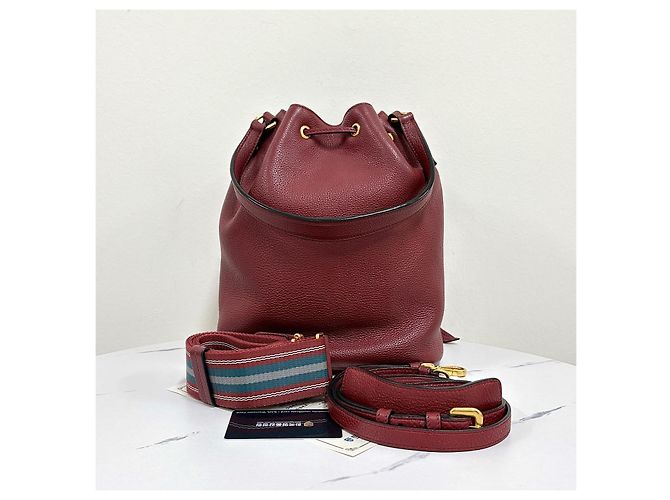 Prada Borsa Bucket Crossbody Vittelo Dino Rossa Rosso - vista 6