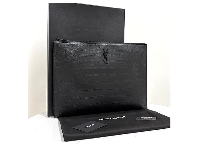 Saint Laurent Borsa a pochette in pelle Monogram Nero - vista 2
