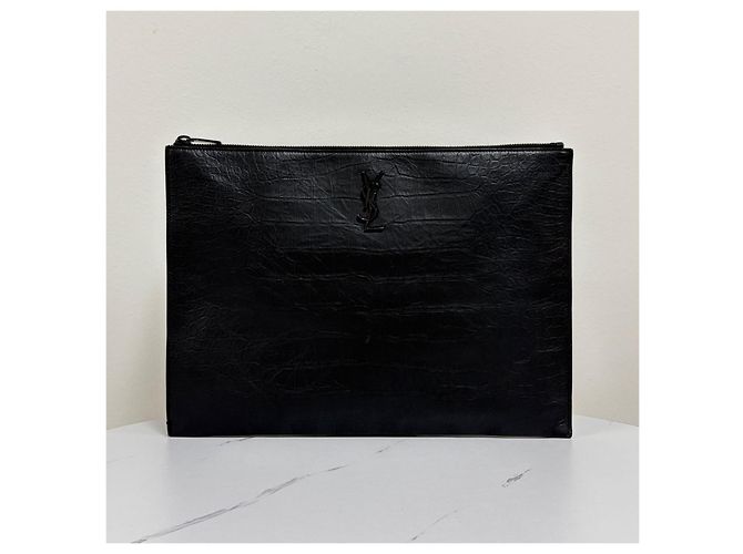 Saint Laurent Borsa a pochette in pelle Monogram Nero - vista 4