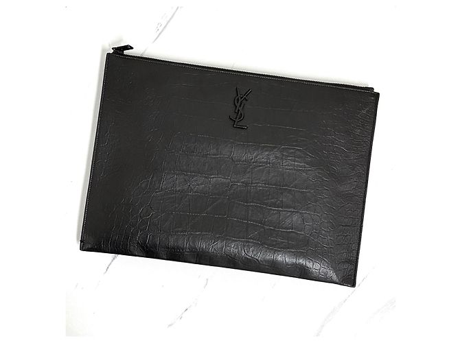 Saint Laurent Borsa a pochette in pelle Monogram Nero - vista 5