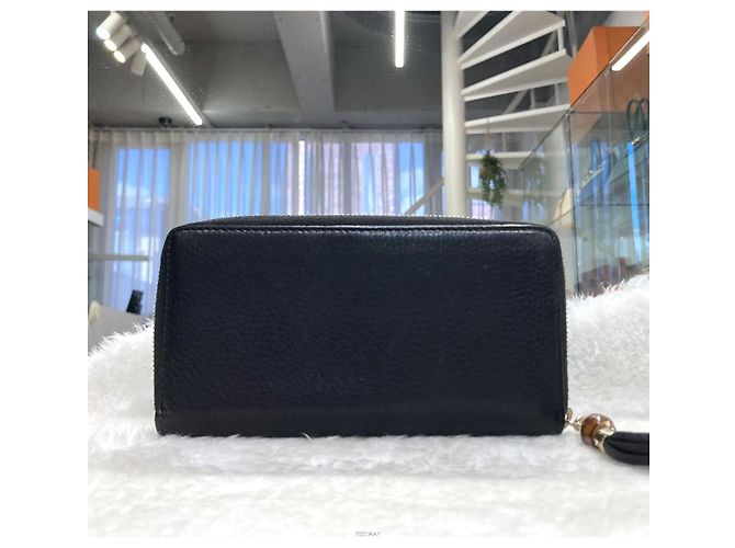 Gucci Langes Lederportemonnaie Bamboo Schwarz - Ansicht 2