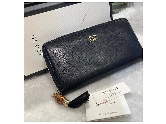 Gucci Langes Lederportemonnaie Bamboo Schwarz - Ansicht 7