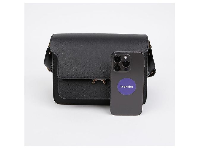 Marni Borsa a tracolla Trunk Medium in pelle Saffiano Nera Nero - vista 6