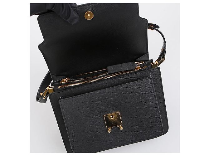 Marni Borsa a tracolla Trunk Medium in pelle Saffiano Nera Nero - vista 7
