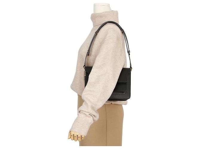 Marni Borsa a tracolla Trunk Medium in pelle Saffiano Nera Nero - vista 9