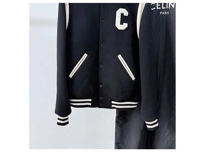 Céline Giacca Varsity con Cappuccio in Lana e Cashmere Teddy Nero - vista 3