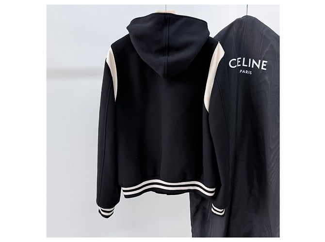 Céline Giacca Varsity con Cappuccio in Lana e Cashmere Teddy Nero - vista 4