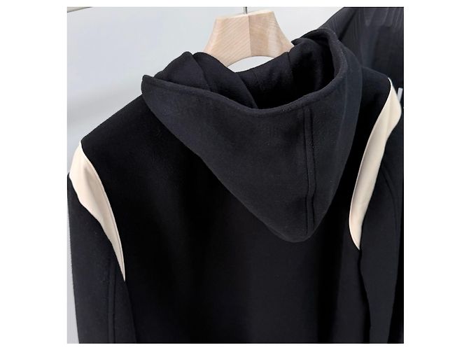 Céline Giacca Varsity con Cappuccio in Lana e Cashmere Teddy Nero - vista 5