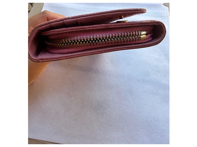 Miu Miu Pink Crocodile Embossed Leather Wallet - view 10