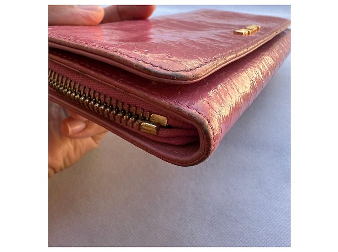 Miu Miu Pink Crocodile Embossed Leather Wallet - view 14