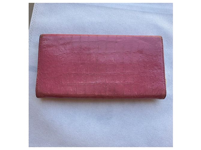 Miu Miu Pink Crocodile Embossed Leather Wallet - view 2