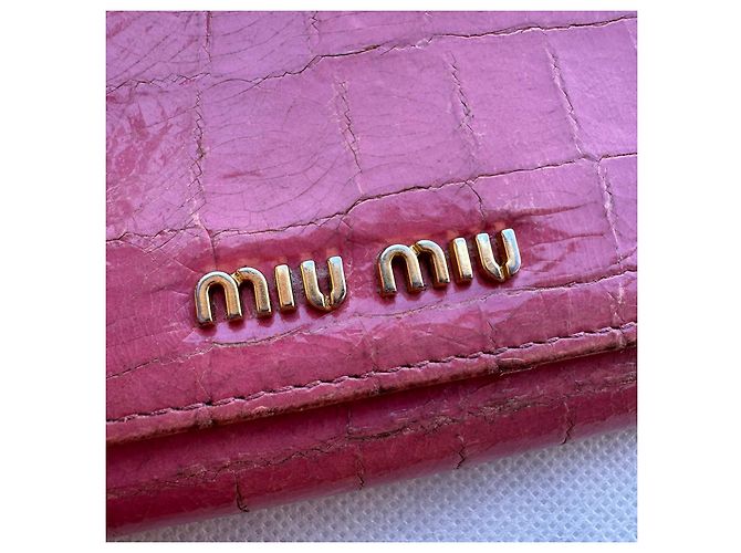 Miu Miu Pink Crocodile Embossed Leather Wallet - view 3