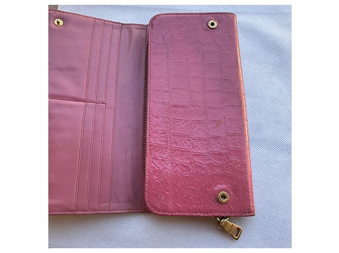 Miu Miu Pink Crocodile Embossed Leather Wallet - view 6