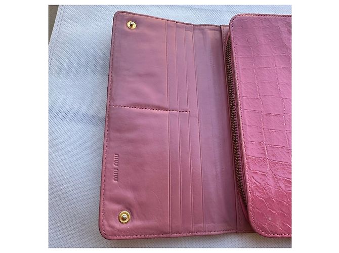 Miu Miu Pink Crocodile Embossed Leather Wallet - view 7