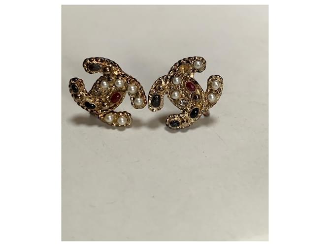 Chanel CC Logo Ohrringe Schwarz Weiß Rot Golden - Ansicht 2