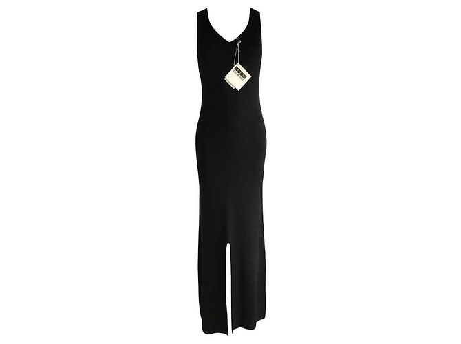 Issey Miyake schwarzes Rippstrick-Maxikleid mit Schlitz - Ansicht 2