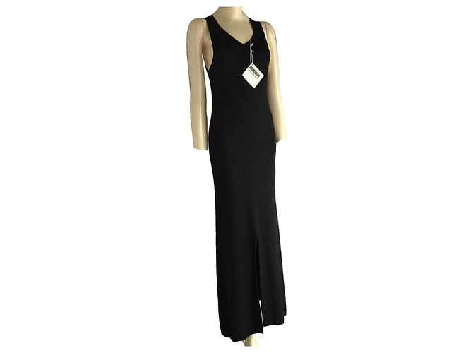 Issey Miyake schwarzes Rippstrick-Maxikleid mit Schlitz - Ansicht 3